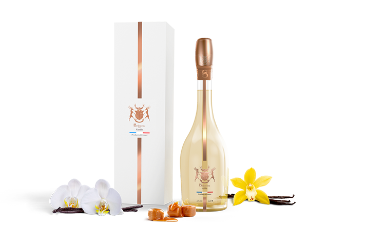 Bouteille Vodka Beleven Vanille avec fleur de vanilles et caramels